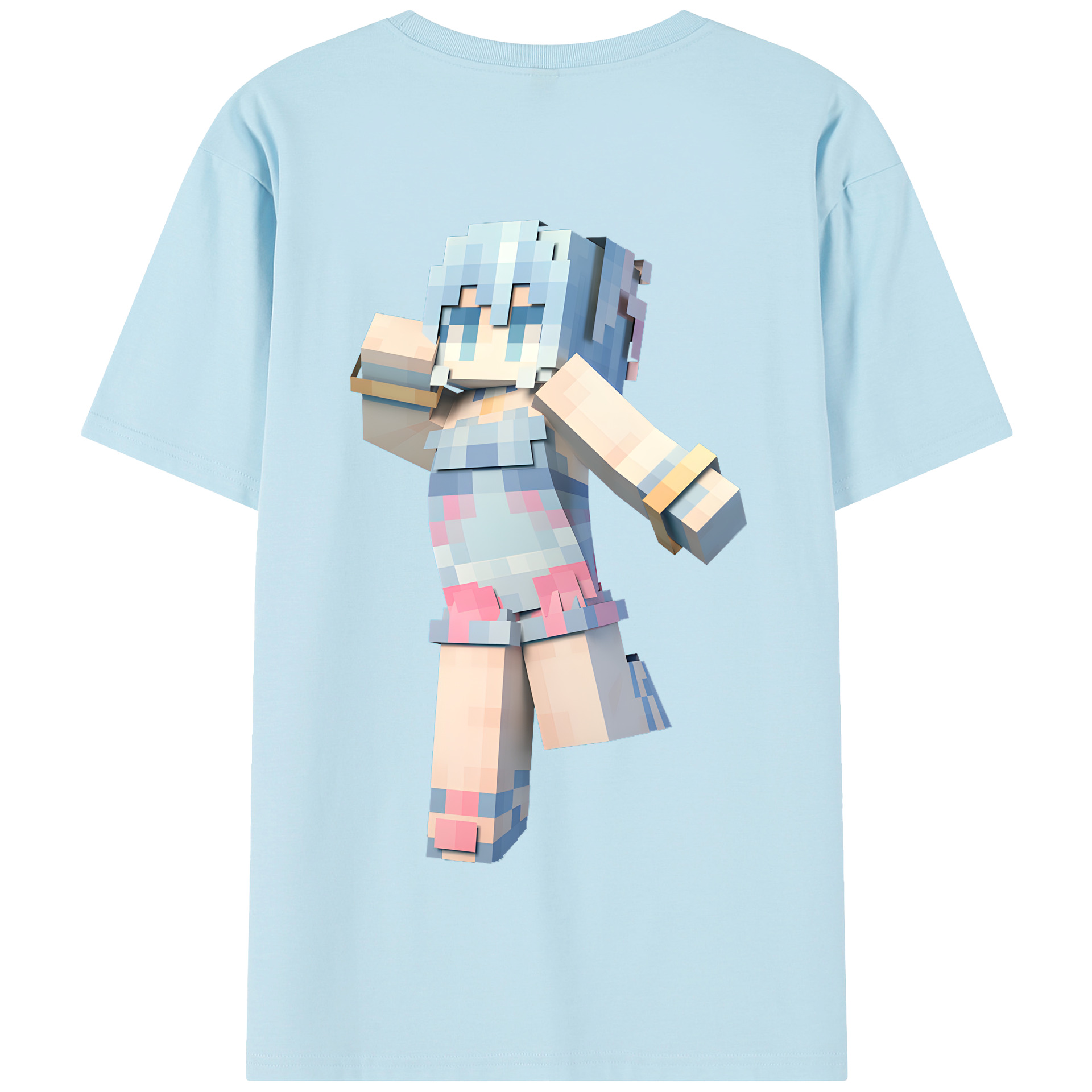 （画像用） マインクラフト ブロックの世界 Minecraft MC Block world 綿100％半袖Tシャツ（背面プリント）